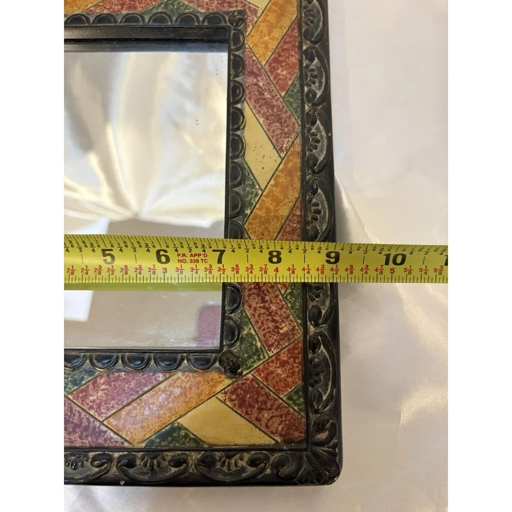 Vintage Stone Easel Back Mirror Black border Talavera vibes
